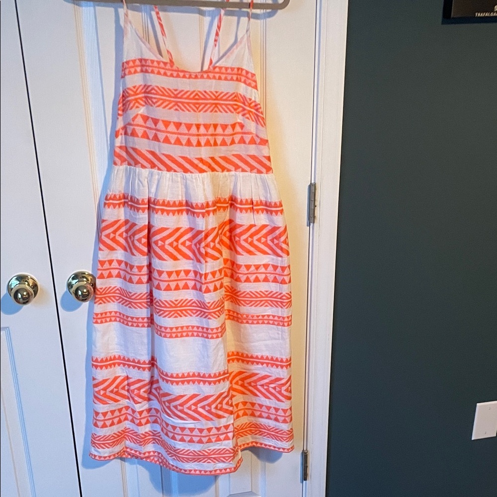 Women's Orange and White Patterned Midi Dress